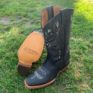 Women's Western Mexican Cowgirl Cowboy Boots Cubans heel Hand made Black 404